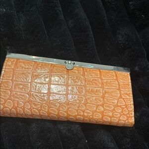 Elegant Orange Crocodile-Embossed Clutch